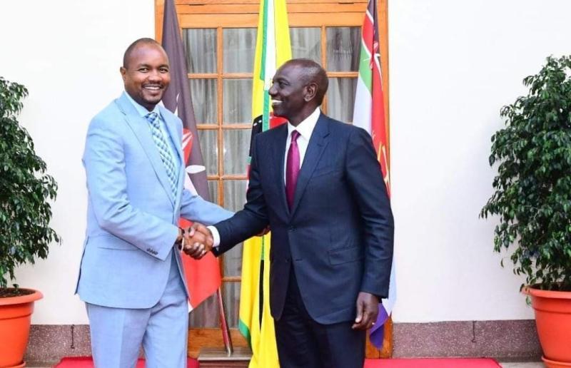 File image of President William Ruto and Kajiado Central MP Elijah Memusi.